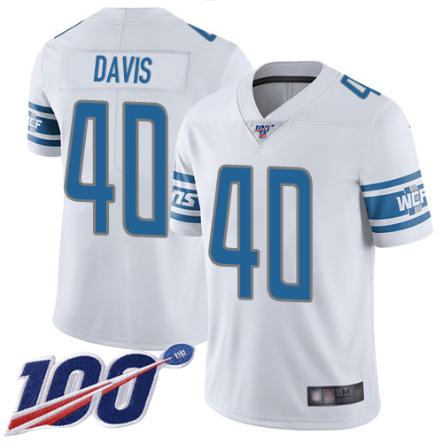 Detroit Lions Limited White Men Jarrad Davis Road Jersey NFL Football 40 100th Season Vapor Untouchable